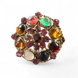Vintage J.G Estate 14k Yellow Gold Ruby & Multi Gemstones‎ Ring Size 6